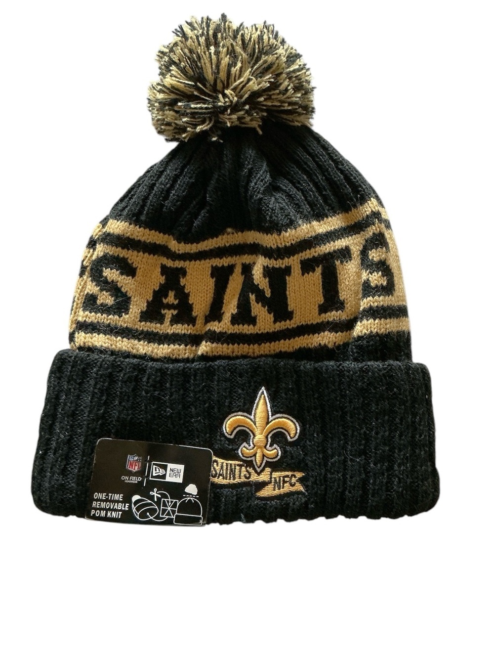 🏈 New Orleans Saints Black & Gold Pom Beanie - Official NFL Knit Hat
